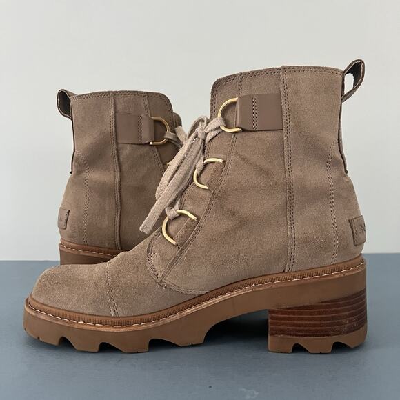Sorel Joan Now Omega Taupe Suede Waterproof Lace Up Winter Boots - Picture 6 of 10